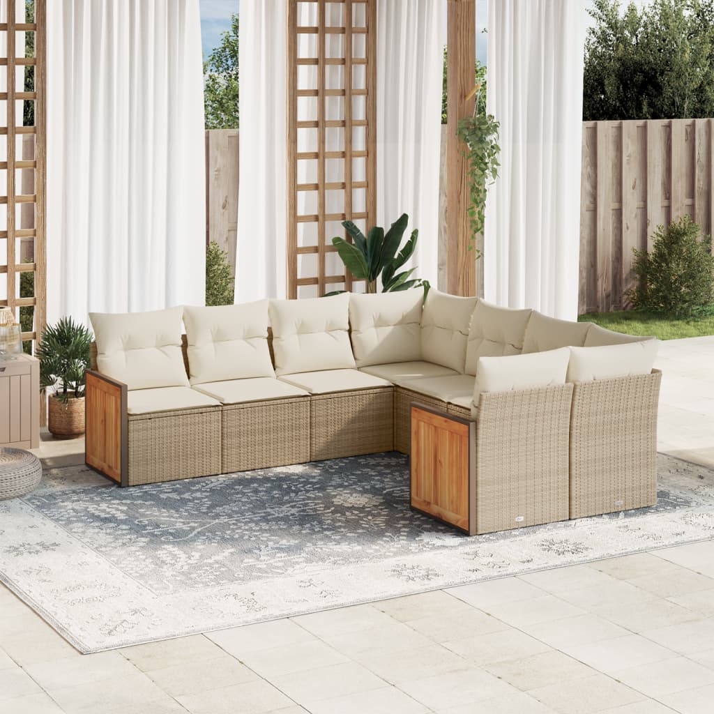 Set Divano da Giardino 8 pz con Cuscini Beige in Polyrattan 3228235