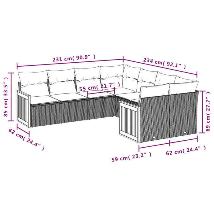 Set Divano da Giardino 8 pz con Cuscini Grigio in Polyrattan 3228237