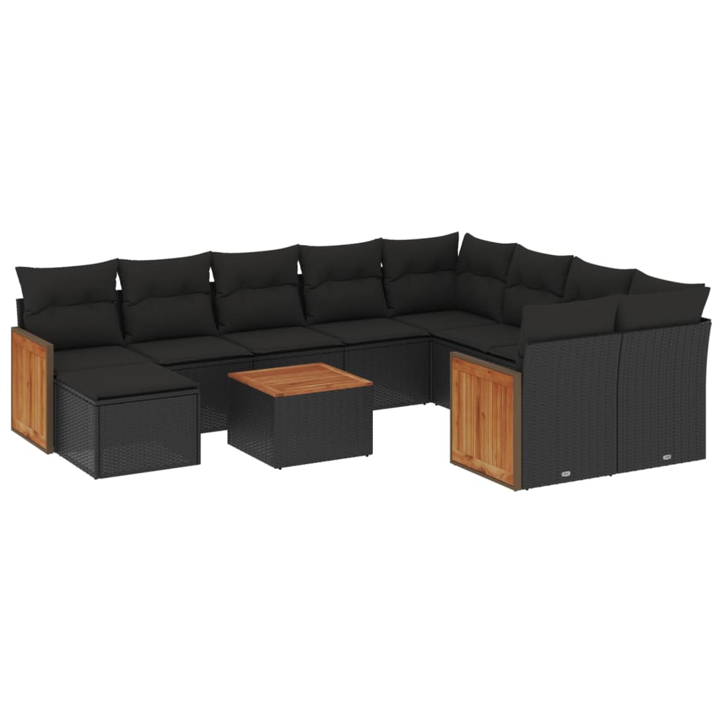 Set Divani da Giardino 11 pz con Cuscini in Polyrattan Nero 3228239