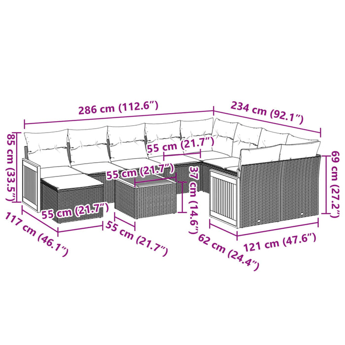 Set Divani da Giardino 11 pz con Cuscini in Polyrattan Nero 3228239