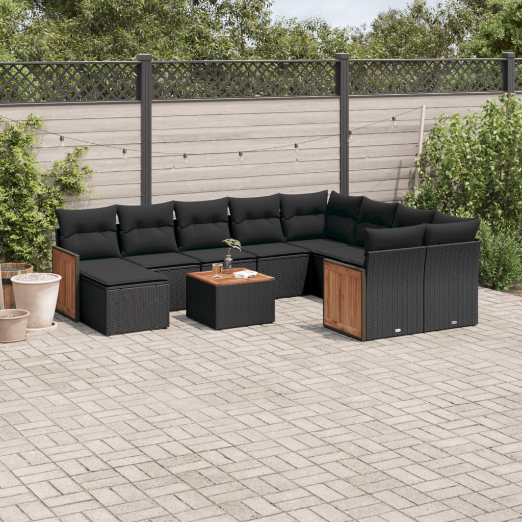 Set Divani da Giardino 11 pz con Cuscini in Polyrattan Nero 3228239