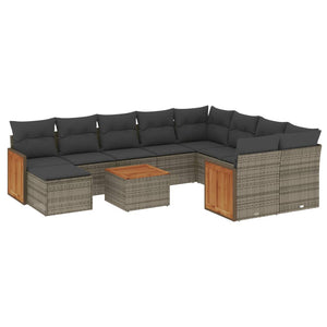 Set Divani da Giardino 11 pz con Cuscini in Polyrattan Grigio 3228244