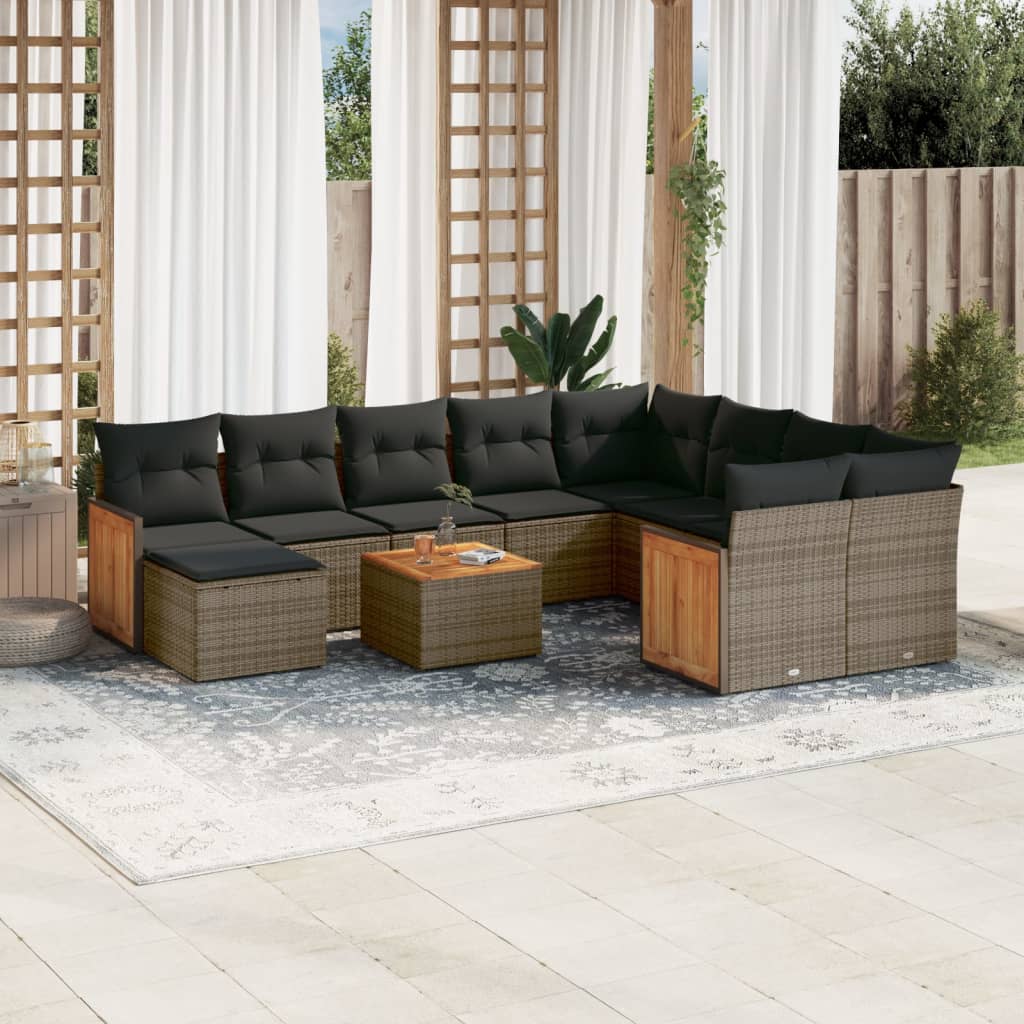 Set Divani da Giardino 11 pz con Cuscini in Polyrattan Grigio 3228244