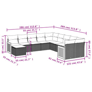 Set Divani da Giardino 11 pz con Cuscini in Polyrattan Nero 3228247