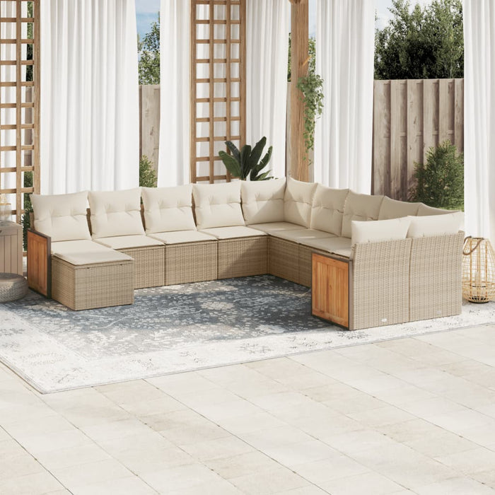 Set Divani da Giardino 11 pz con Cuscini Beige in Polyrattan 3228249