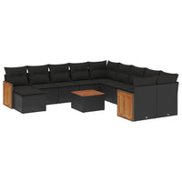 Set Divani da Giardino 12 pz con Cuscini Nero in Polyrattan 3228253