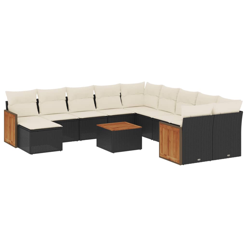 Set Divani da Giardino 12 pz con Cuscini Nero in Polyrattan 3228254