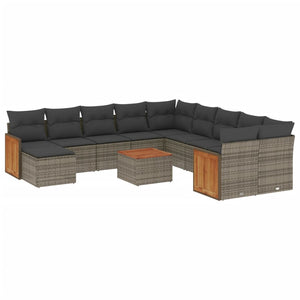 Set Divani da Giardino 12 pz con Cuscini Grigio in Polyrattan 3228258