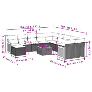 Set Divani da Giardino 12 pz con Cuscini Grigio in Polyrattan 3228258