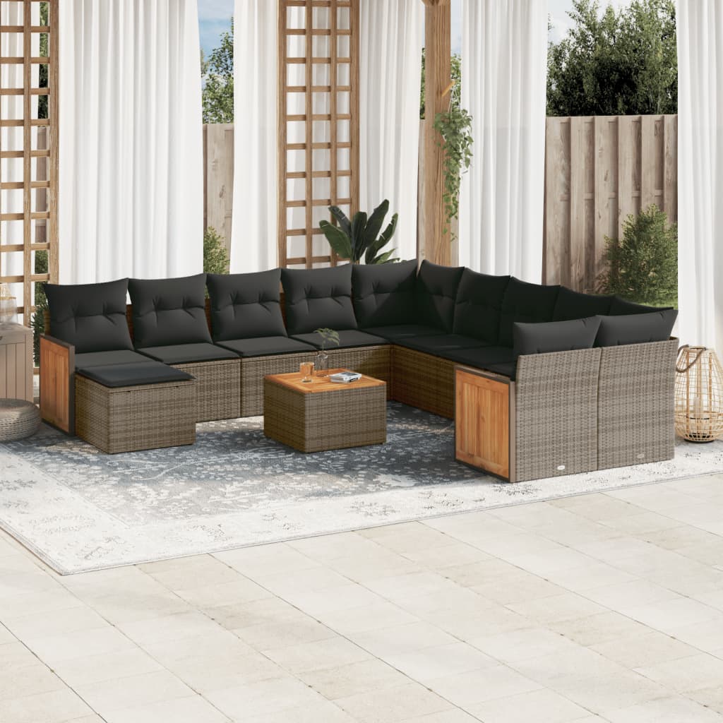 Set Divani da Giardino 12 pz con Cuscini Grigio in Polyrattan 3228258