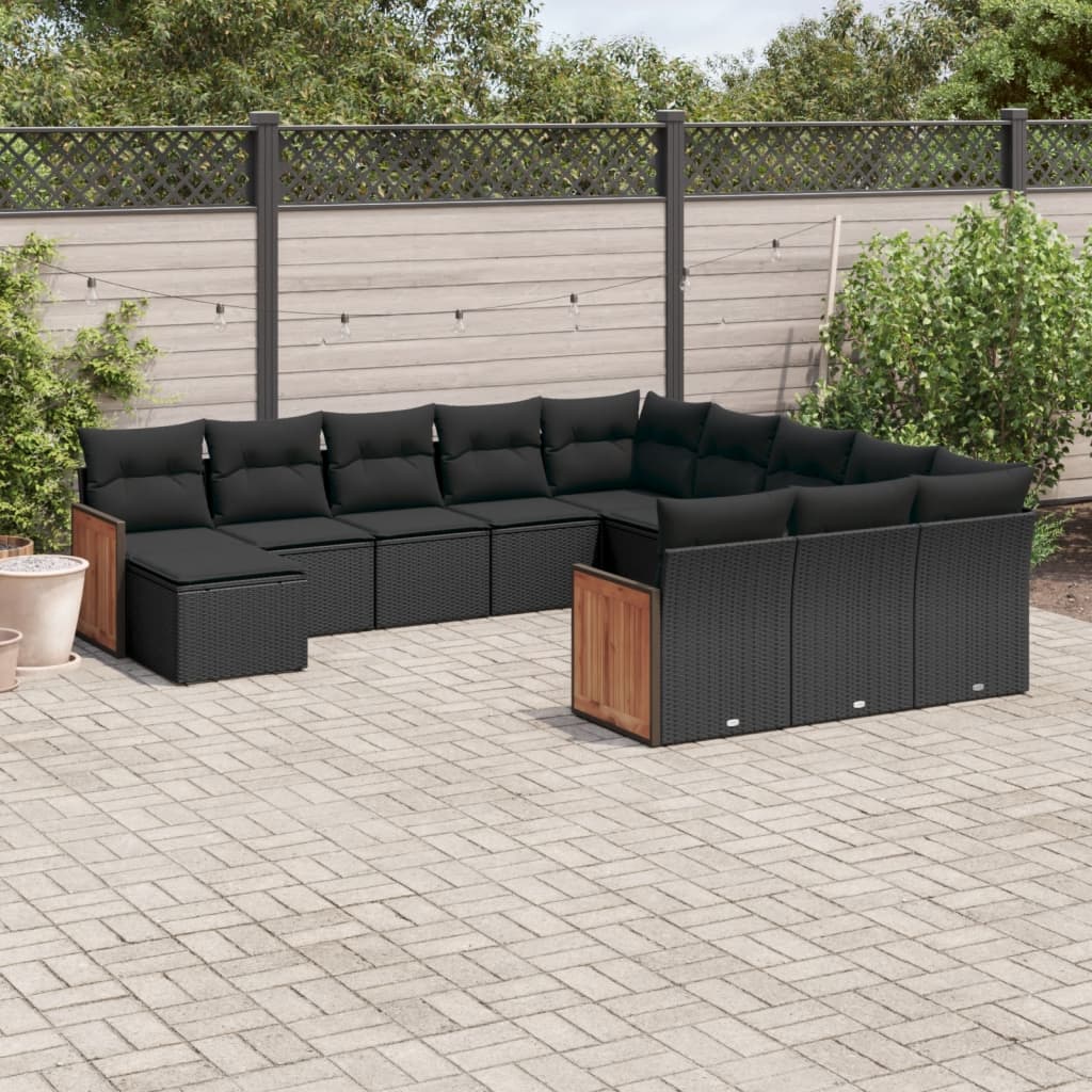 Set Divani da Giardino 12 pz con Cuscini Nero in Polyrattancod mxl 90283