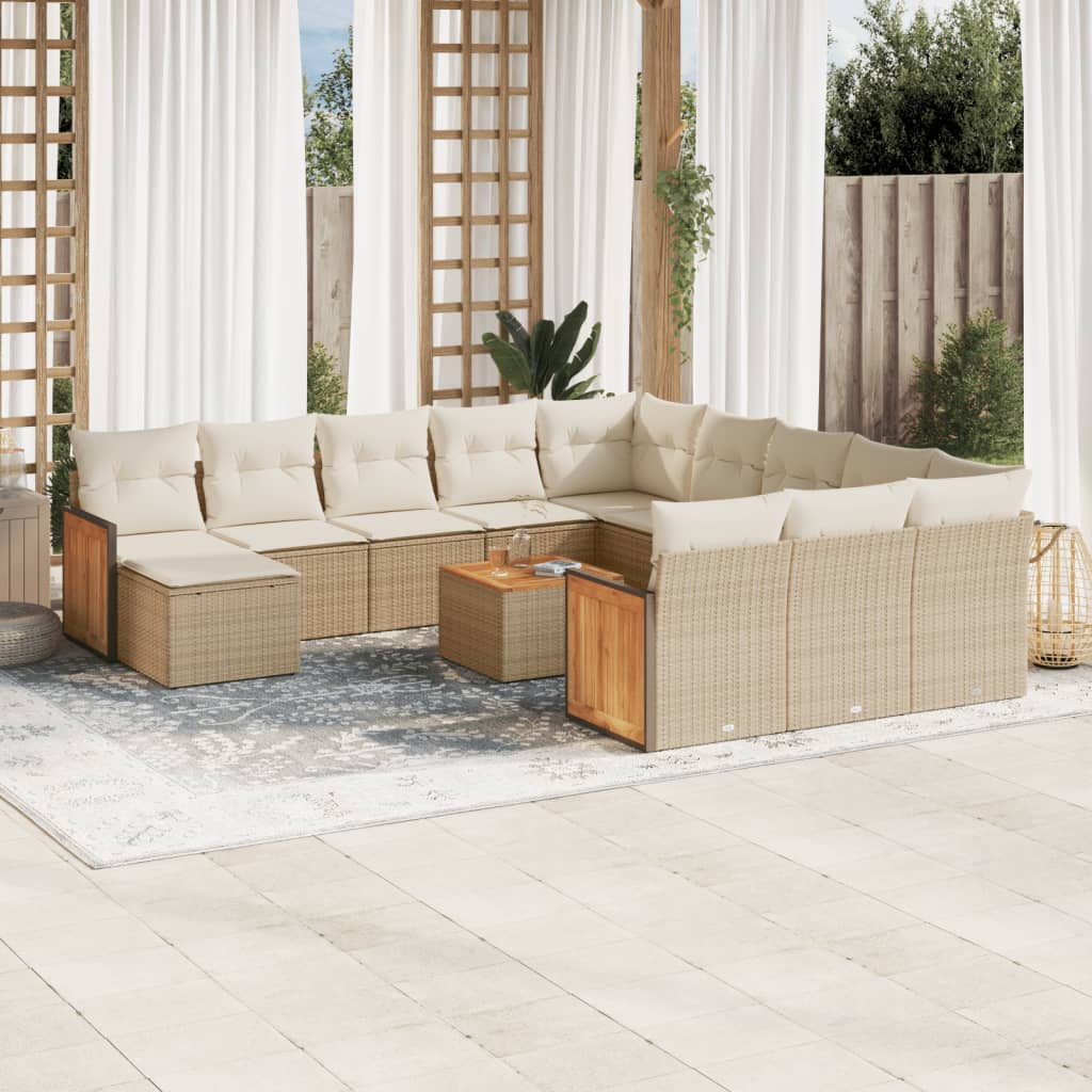 Set Divano da Giardino 13 pz con Cuscini Beige in Polyrattan 3228270