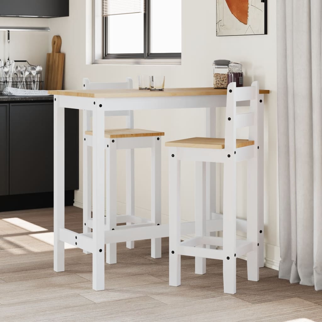 Set da Bar 3 pz Bianco in Legno Massello di Pino 4005692