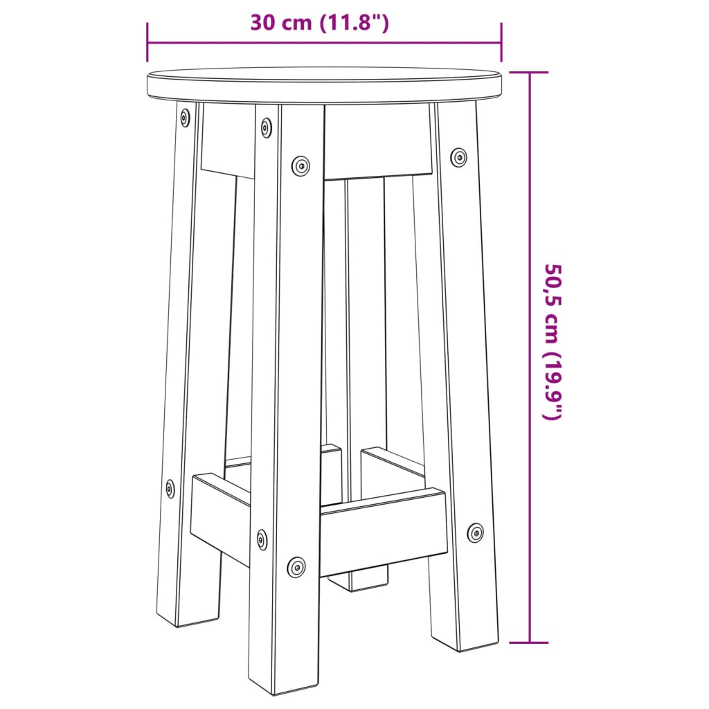 Sgabelli da Bar 2 pz Grigi in Legno Massello di Pino 4005700