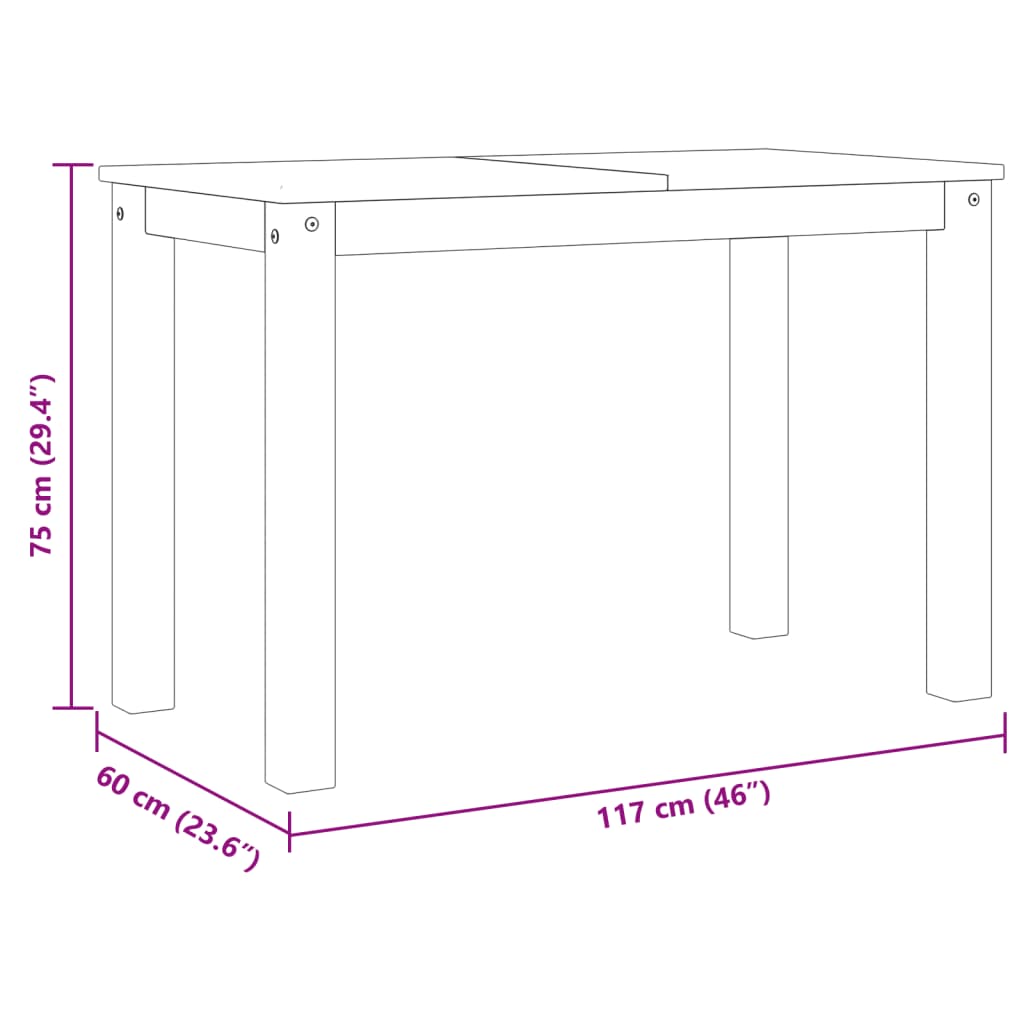 Tavolo da Pranzo Panama 117x60x75 cm Legno Massello Pino 4005702