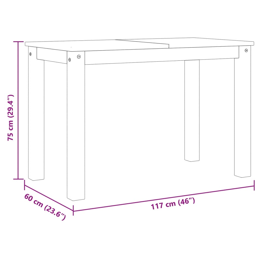 Tavolo da Pranzo Panama Bianco 117x60x75 cm Legno Massello Pino 4005704