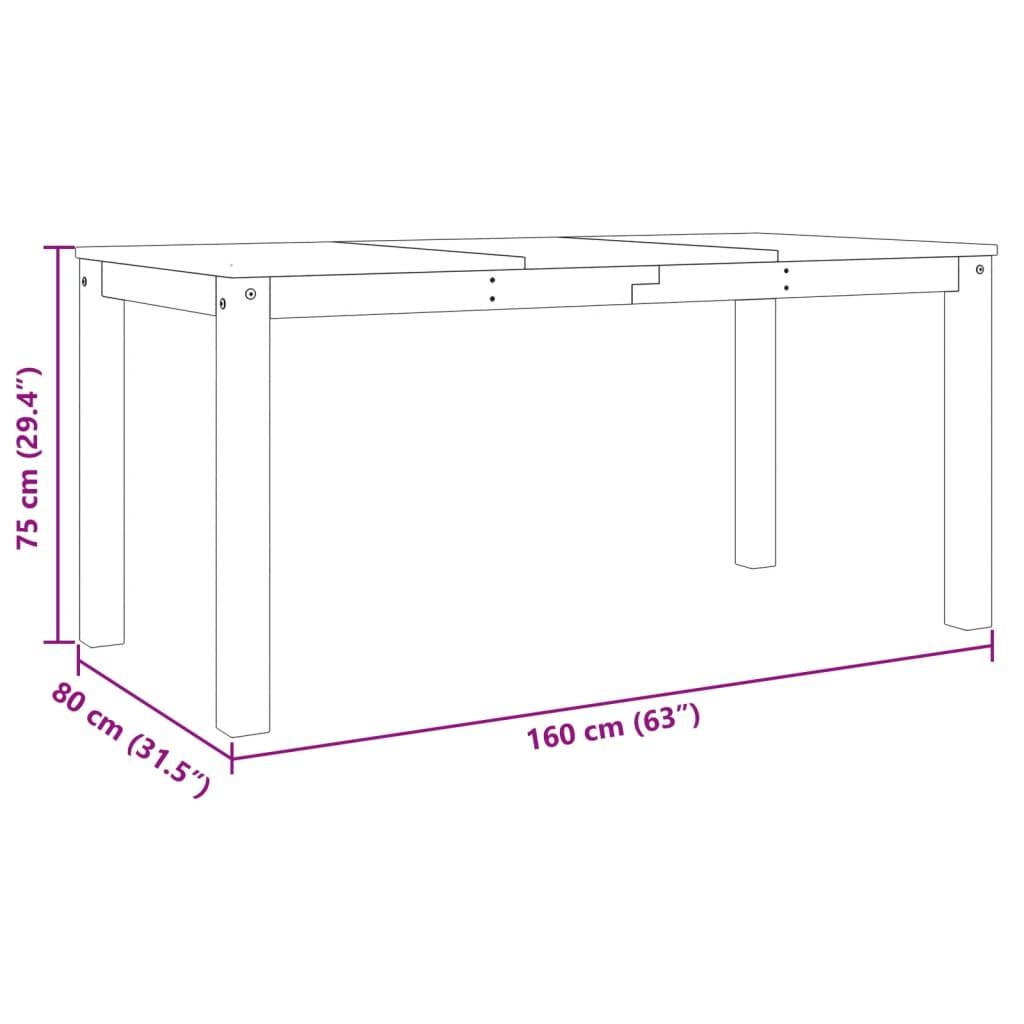 Tavolo da Pranzo Panama Bianco 160x80x75 cm Legno Massello Pino 4005707