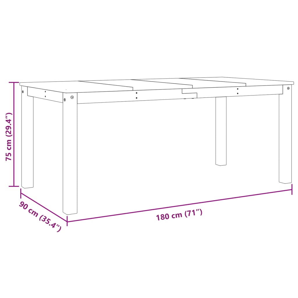 Tavolo da Pranzo Panama Bianco 180x90x75 cm Legno Massello Pino 4005710