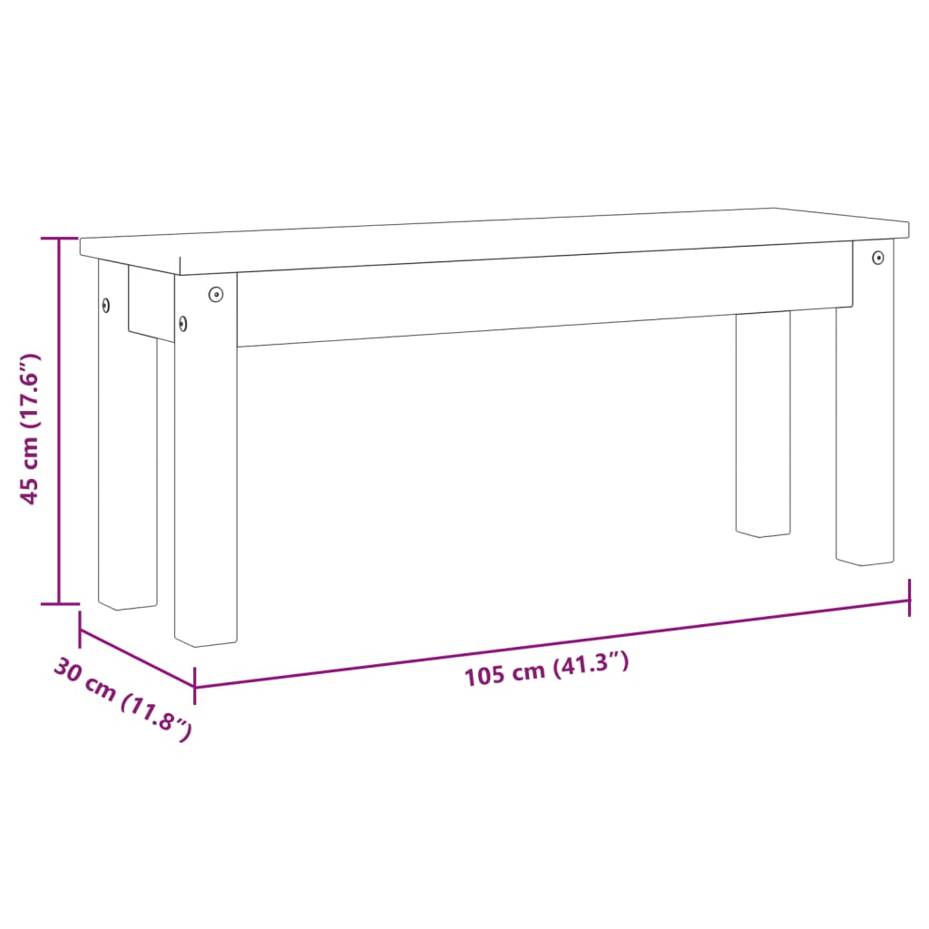 Panca da Pranzo Panama Grigia 105x30x45 cm Legno Massello Pino 4005712