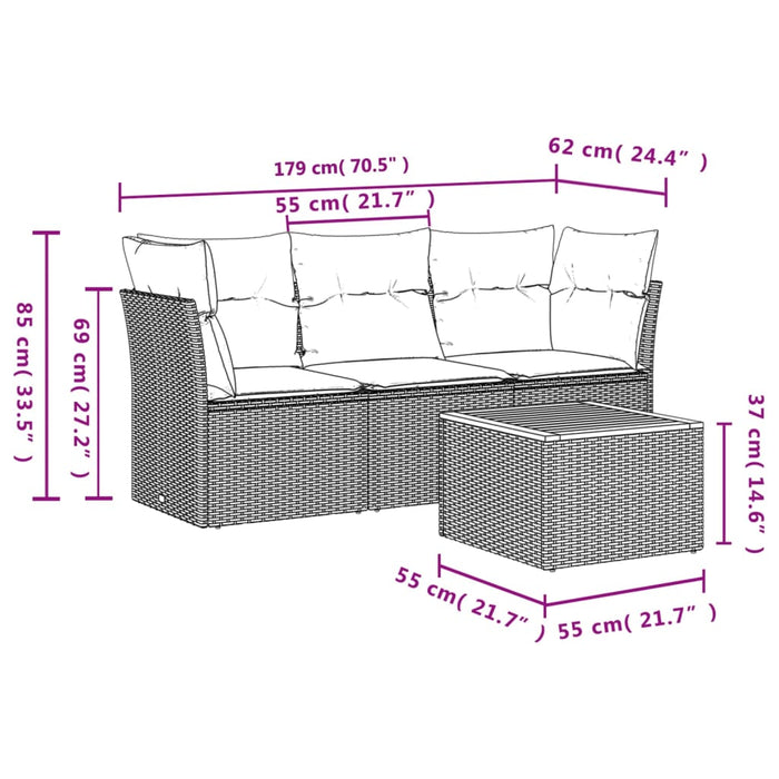 Set Divani da Giardino 4 pz con Cuscini Nero in Polyrattancod mxl 111937