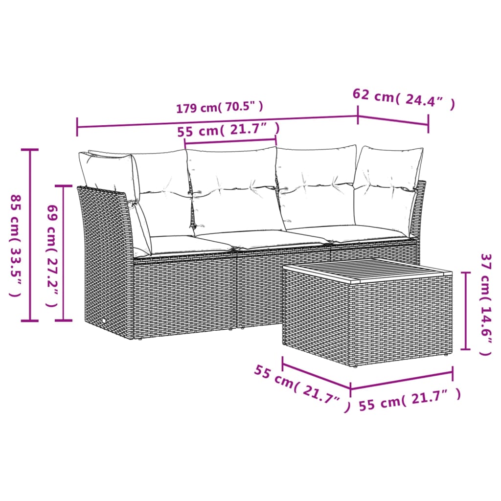 Set Divani da Giardino 4 pz con Cuscini Nero in Polyrattan 3223466