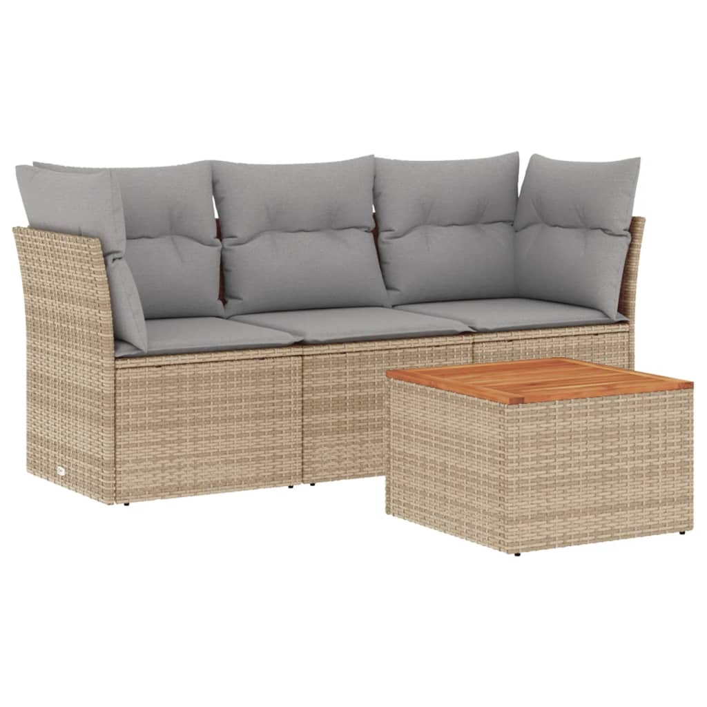 Set Divano da Giardino 4 pz con Cuscini Beige in Polyrattan 3223469