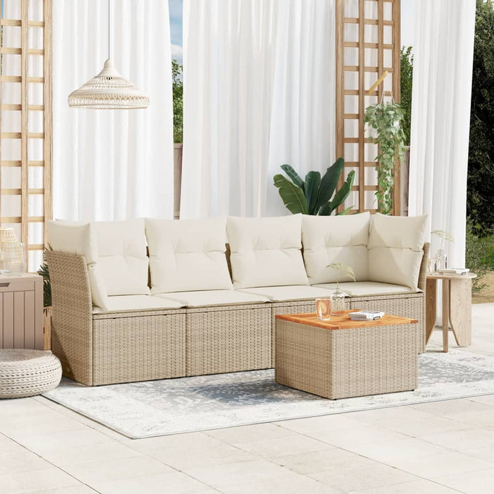 Set Divano da Giardino 5 pz con Cuscini Beige in Polyrattan 3223475