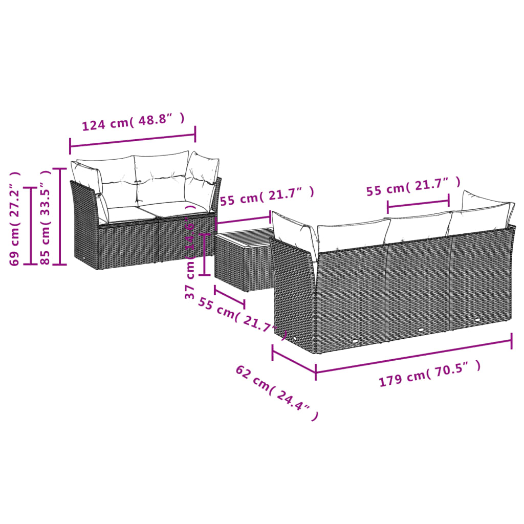 Set Divano da Giardino 6 pz con Cuscini Nero in Polyrattan 3223479