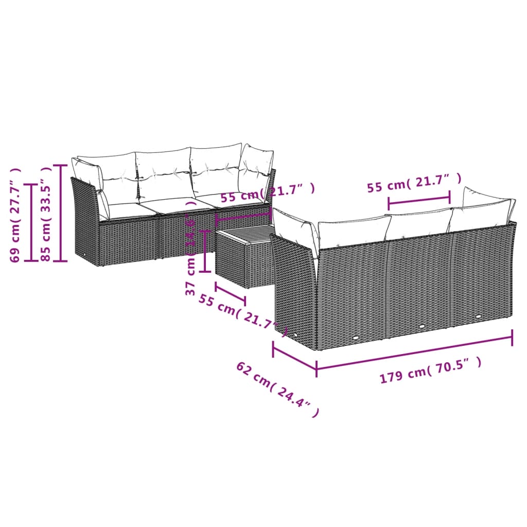 Set Divani da Giardino con Cuscini 7pz Nero Polyrattancod mxl 87587