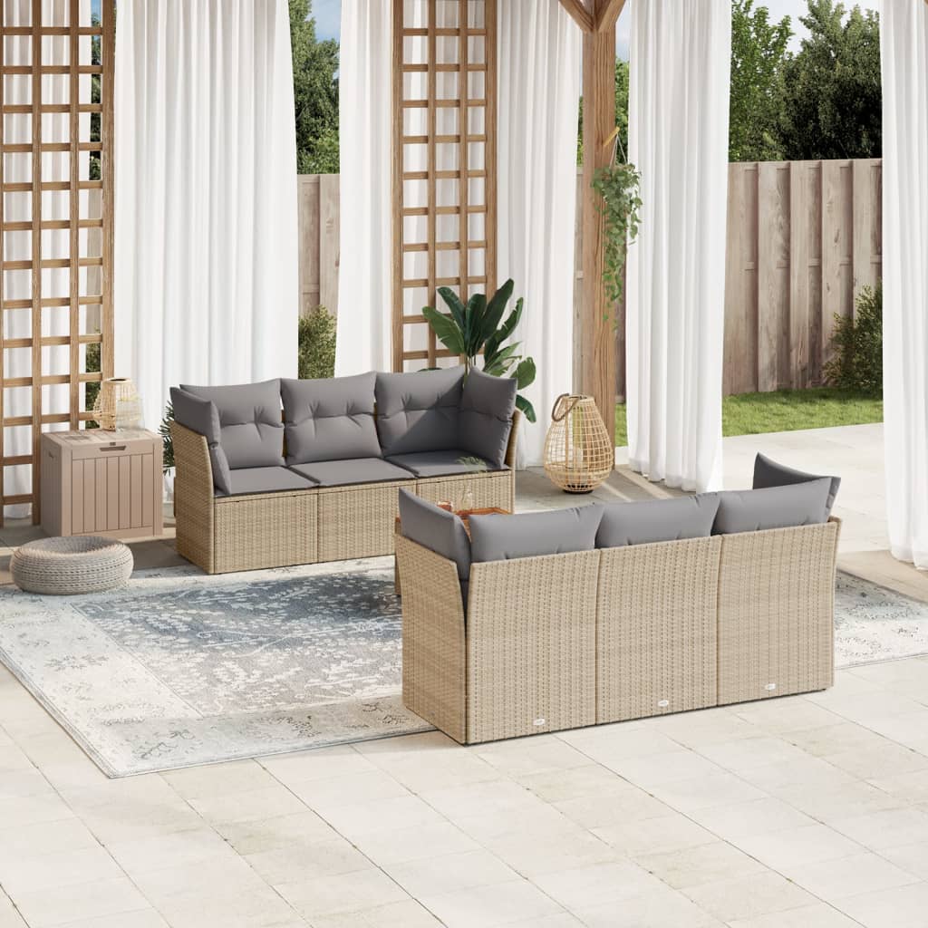 Set Divani da Giardino 7 pz con Cuscini Beige in Polyrattancod mxl 88412