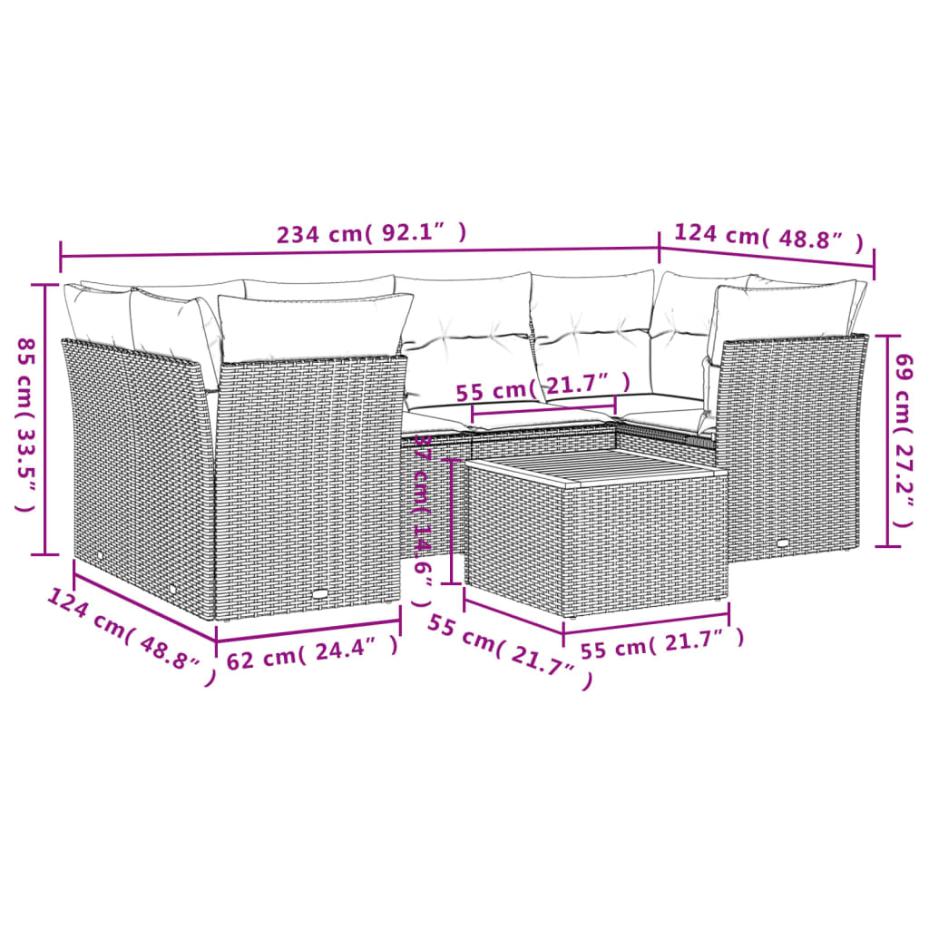 Set Divani da Giardino con Cuscini 7pz Nero Polyrattan 3223493