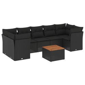 Set Divani da Giardino con Cuscini 8 pz Nero in Polyrattan 3223507