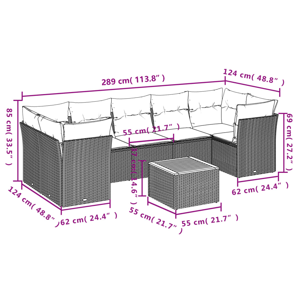 Set Divani da Giardino con Cuscini 8 pz Nero in Polyrattan 3223507