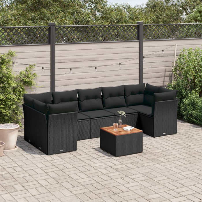 Set Divani da Giardino con Cuscini 8 pz Nero in Polyrattan 3223507