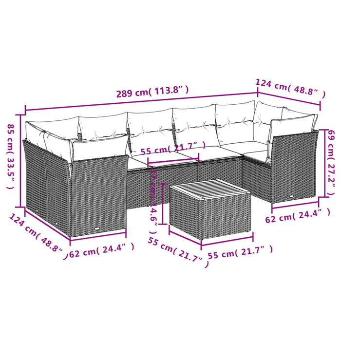 Set Divano da Giardino 8 pz con Cuscini Grigio in Polyrattan 3223512