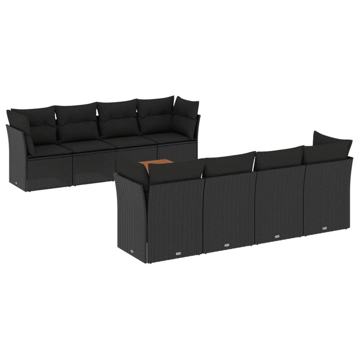 Set Divani da Giardino 9 pz con Cuscini Nero in Polyrattan 3223521