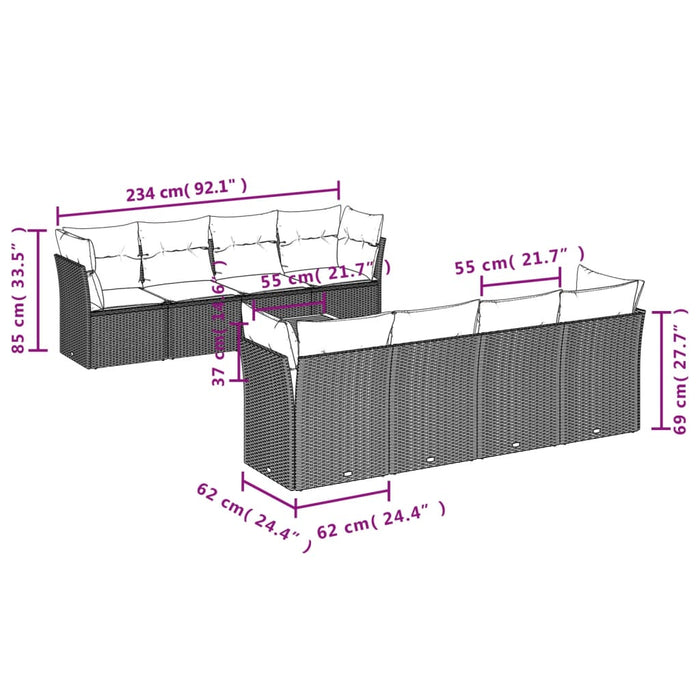 Set Divani da Giardino 9 pz con Cuscini Nero in Polyrattan 3223521