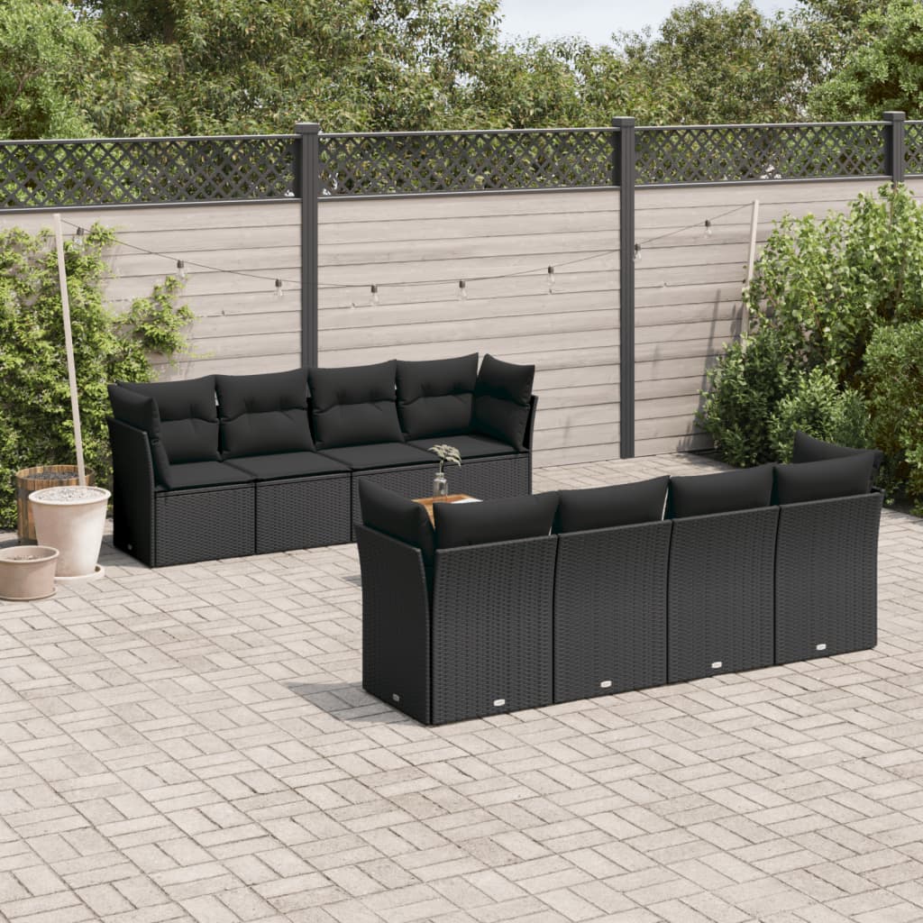 Set Divani da Giardino 9 pz con Cuscini Nero in Polyrattancod mxl 117173