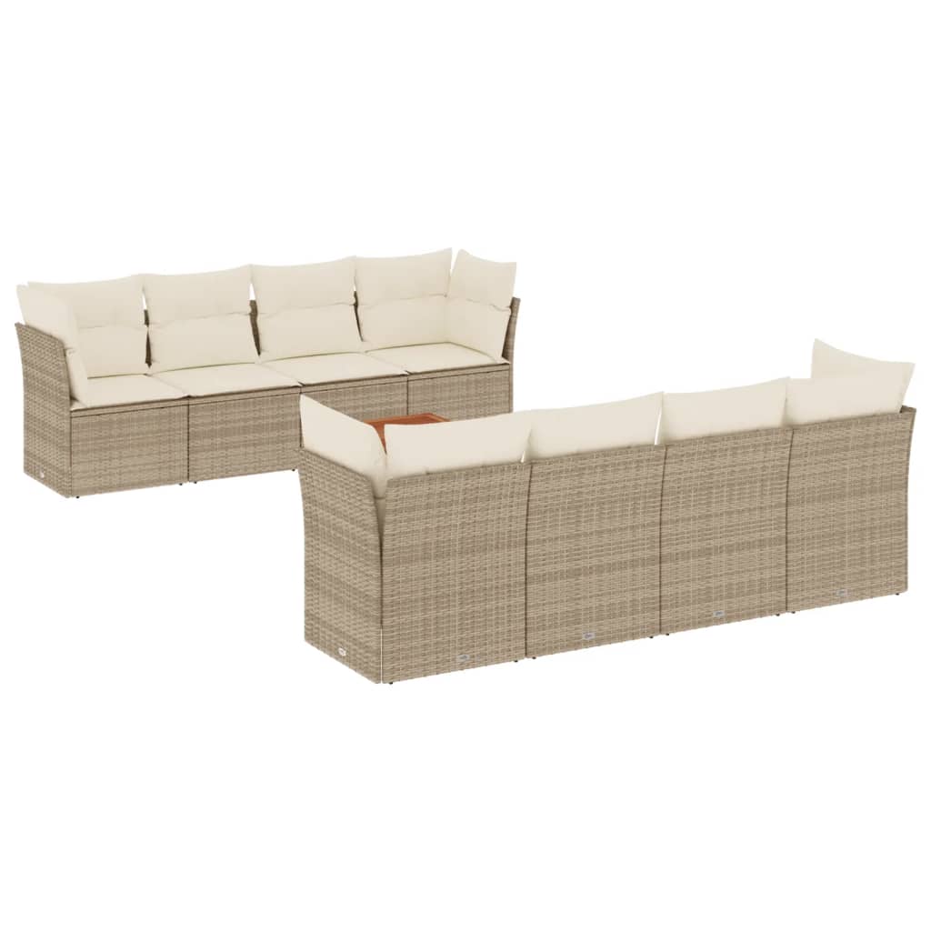 Set Divano da Giardino 9 pz con Cuscini Beige in Polyrattan 3223524