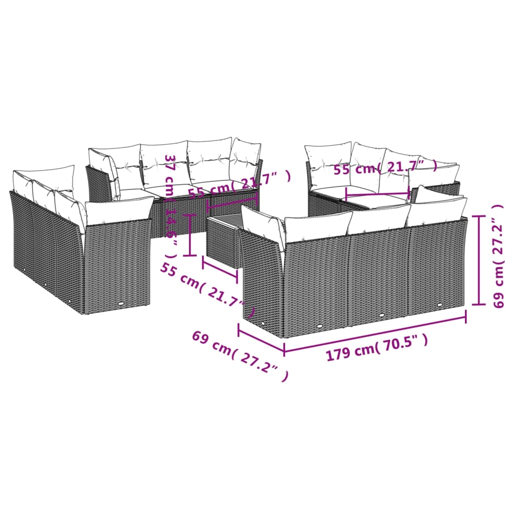 Set Divani da Giardino 13pz con Cuscini Nero in Polyrattancod mxl 111941