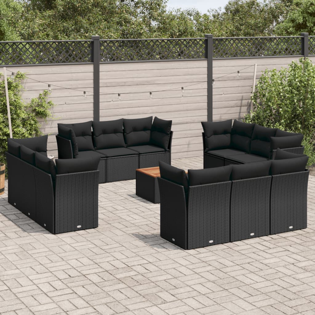 Set Divani da Giardino 13pz con Cuscini Nero in Polyrattan 3223535