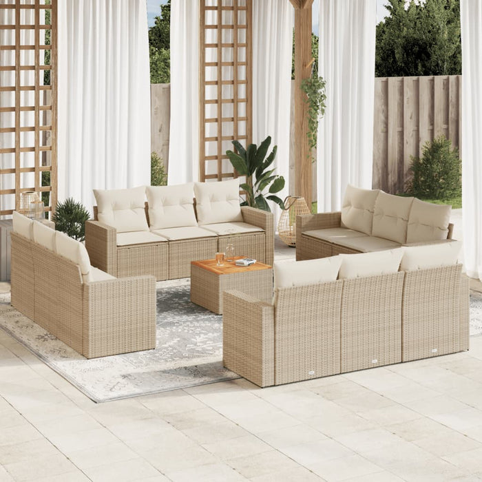 Set Divano da Giardino 13 pz con Cuscini Beige in Polyrattan 3223538