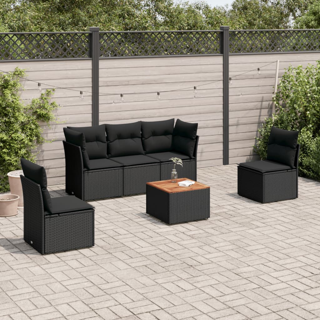 Set Divano da Giardino 6 pz con Cuscini Nero in Polyrattancod mxl 113533