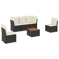 Set Divano da Giardino 6 pz con Cuscini Nero in Polyrattan 3223543