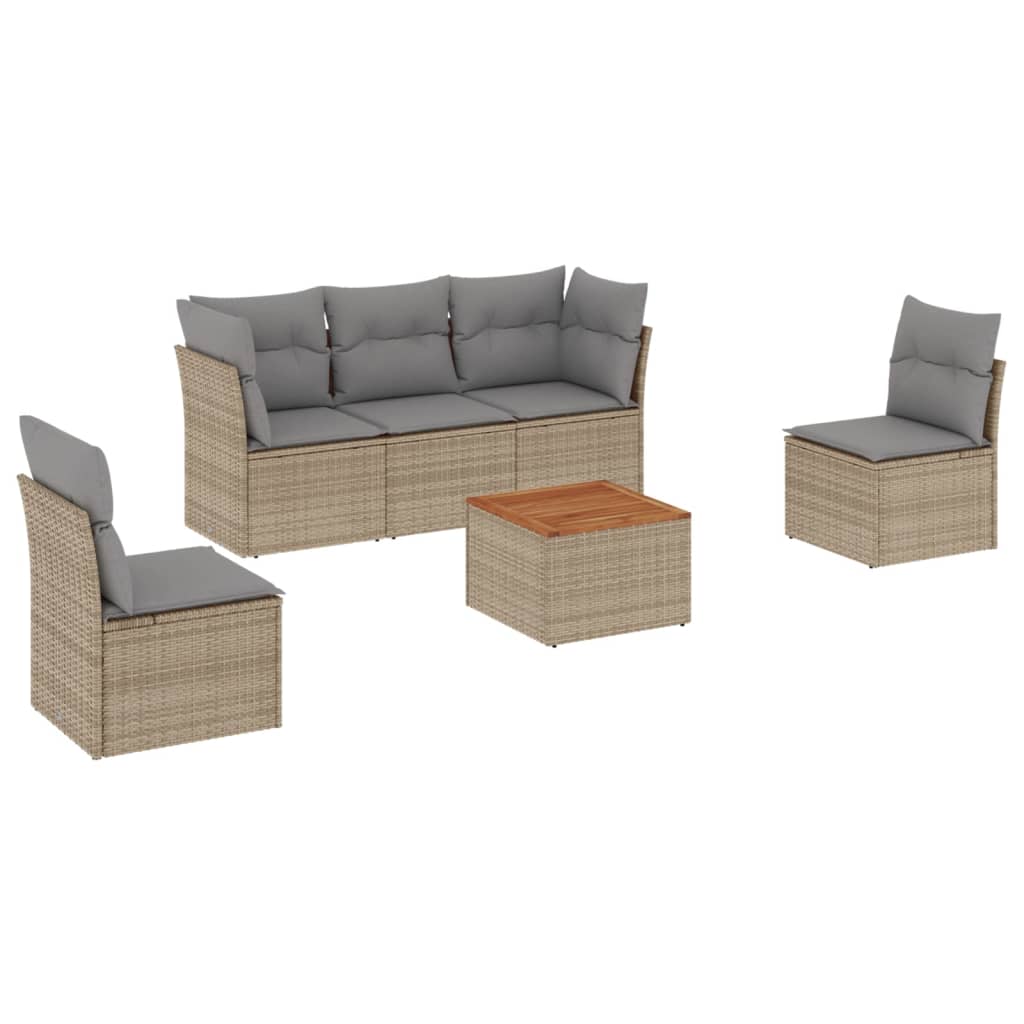 Set Divano da Giardino 6 pz con Cuscini Beige in Polyrattan 3223546