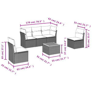 Set Divano da Giardino 6 pz con Cuscini Beige in Polyrattan 3223546