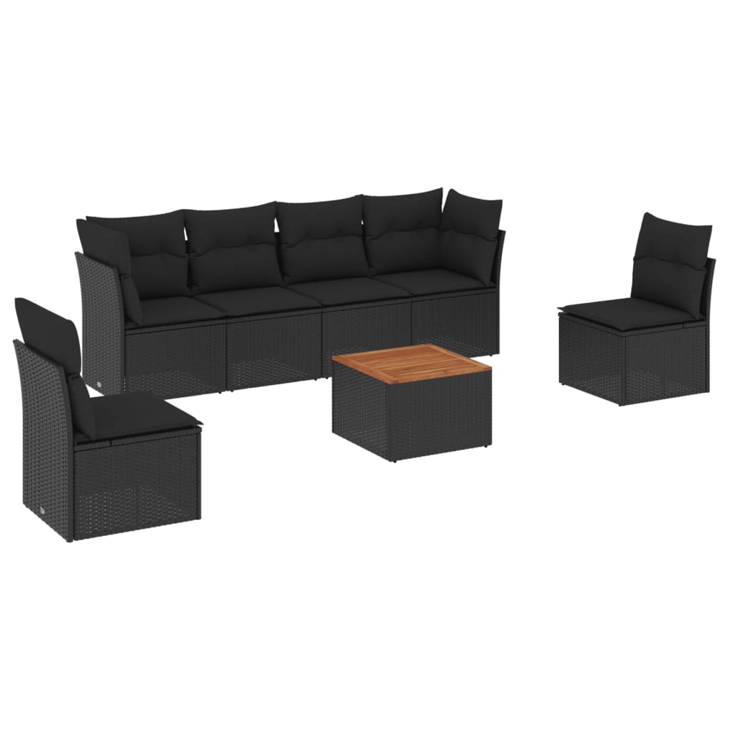 Set Divani da Giardino con Cuscini 7pz Nero Polyrattancod mxl 113529