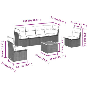 Set Divani da Giardino 7 pz con Cuscini Grigio in Polyrattancod mxl 113366