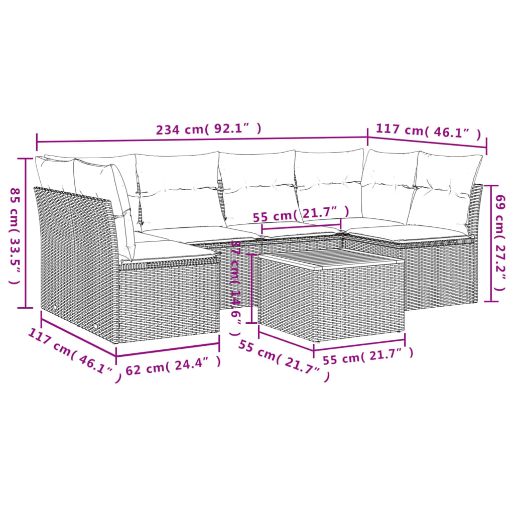 Set Divani da Giardino con Cuscini 7pz Nero Polyrattan 3223556