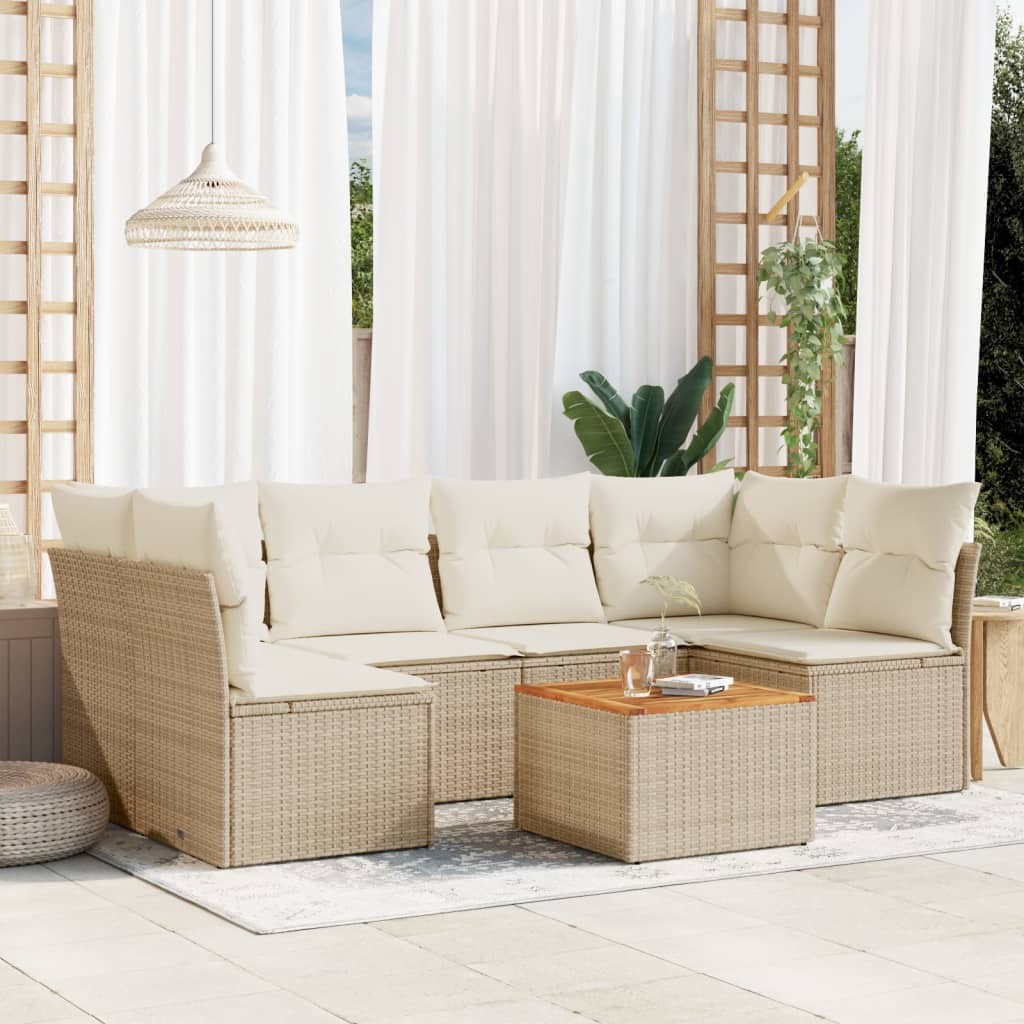 Set Divani da Giardino 7 pz con Cuscini Beige in Polyrattan 3223559